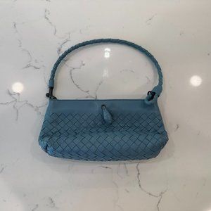 Bottega Veneta Woven Leather Handbag Pochette Intrecciato Blue Shoulder Bag